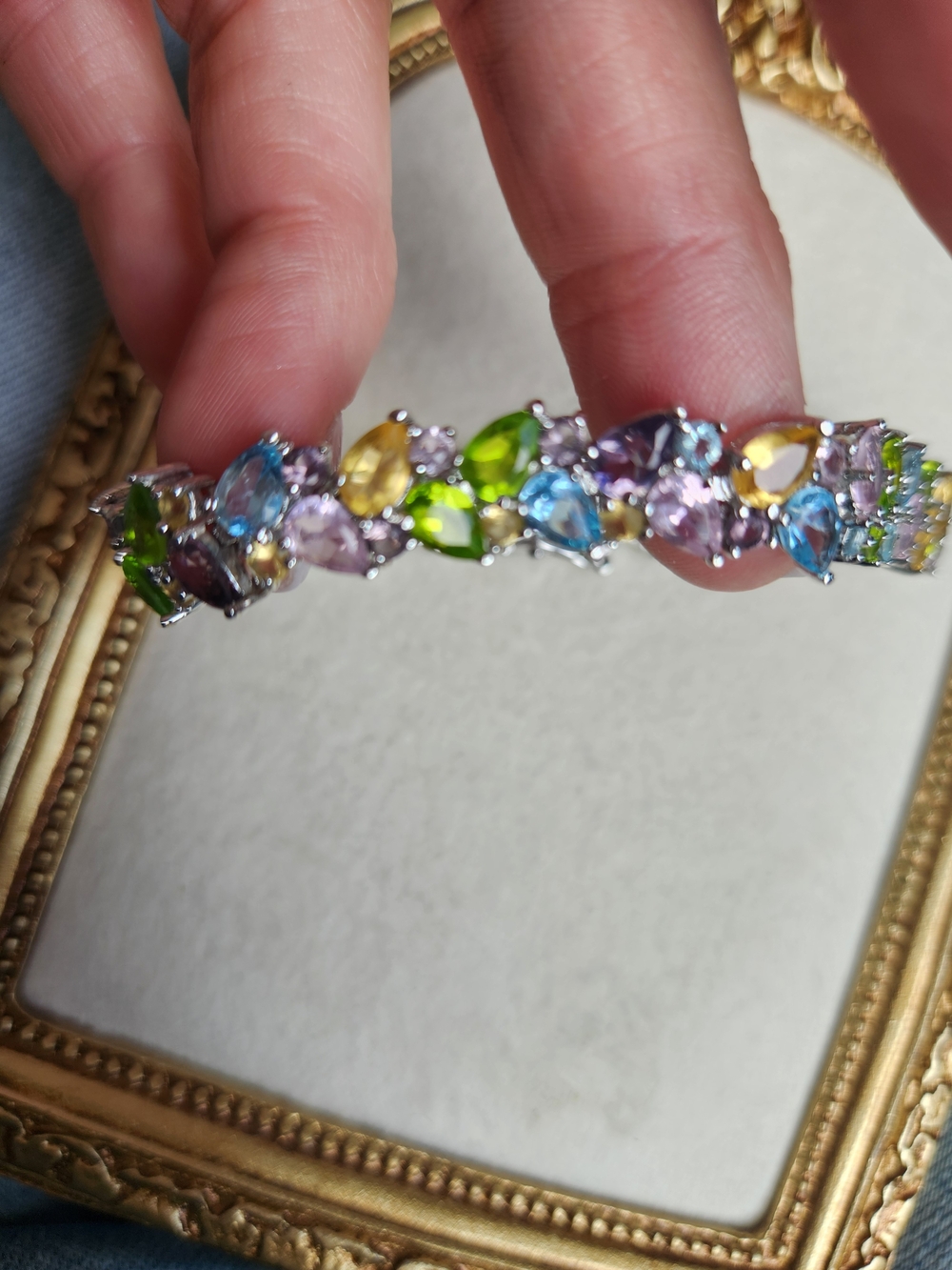 Artisan Multicolor Glass Teardrop Bracelet - Blue, Green, Yellow, Purple - Picture 6 of 11